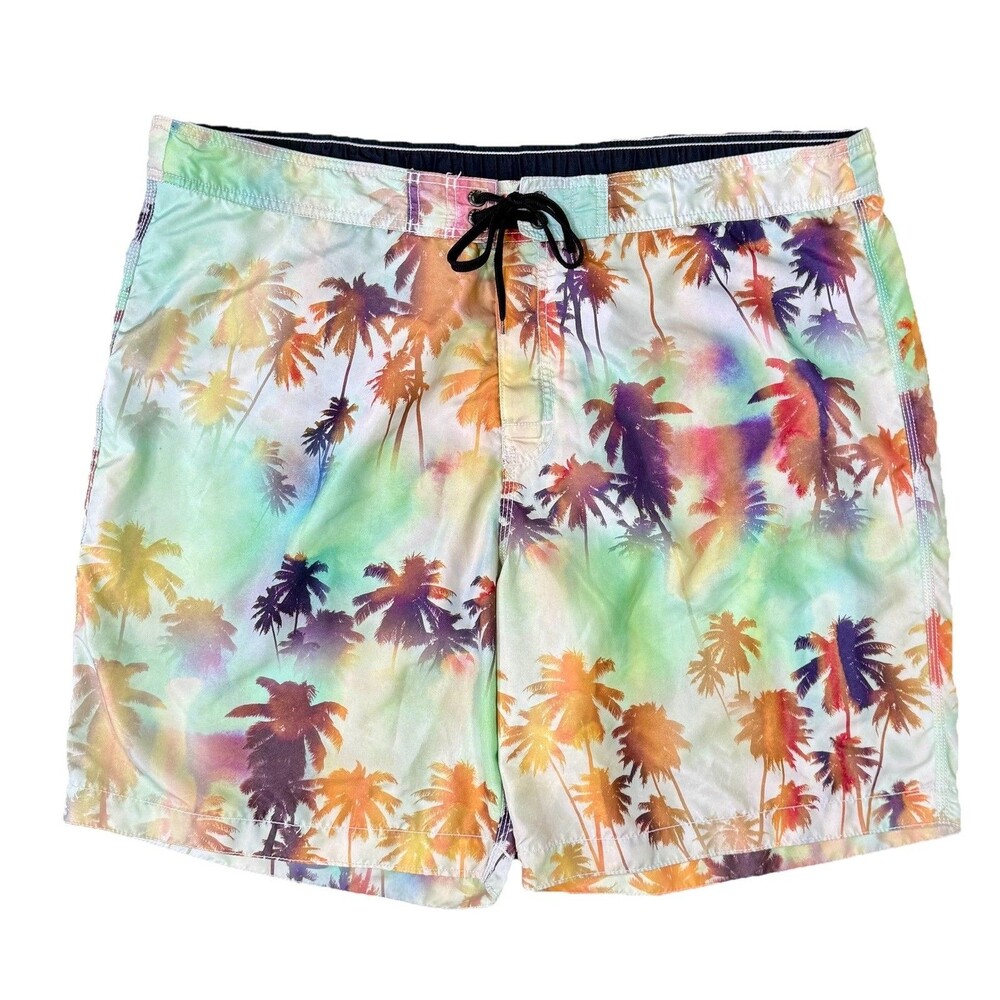 Old Navy Swim Trunks Mens 2XL Tropical Palm Tree Paradise 8.5” Inseam Mesh Lined